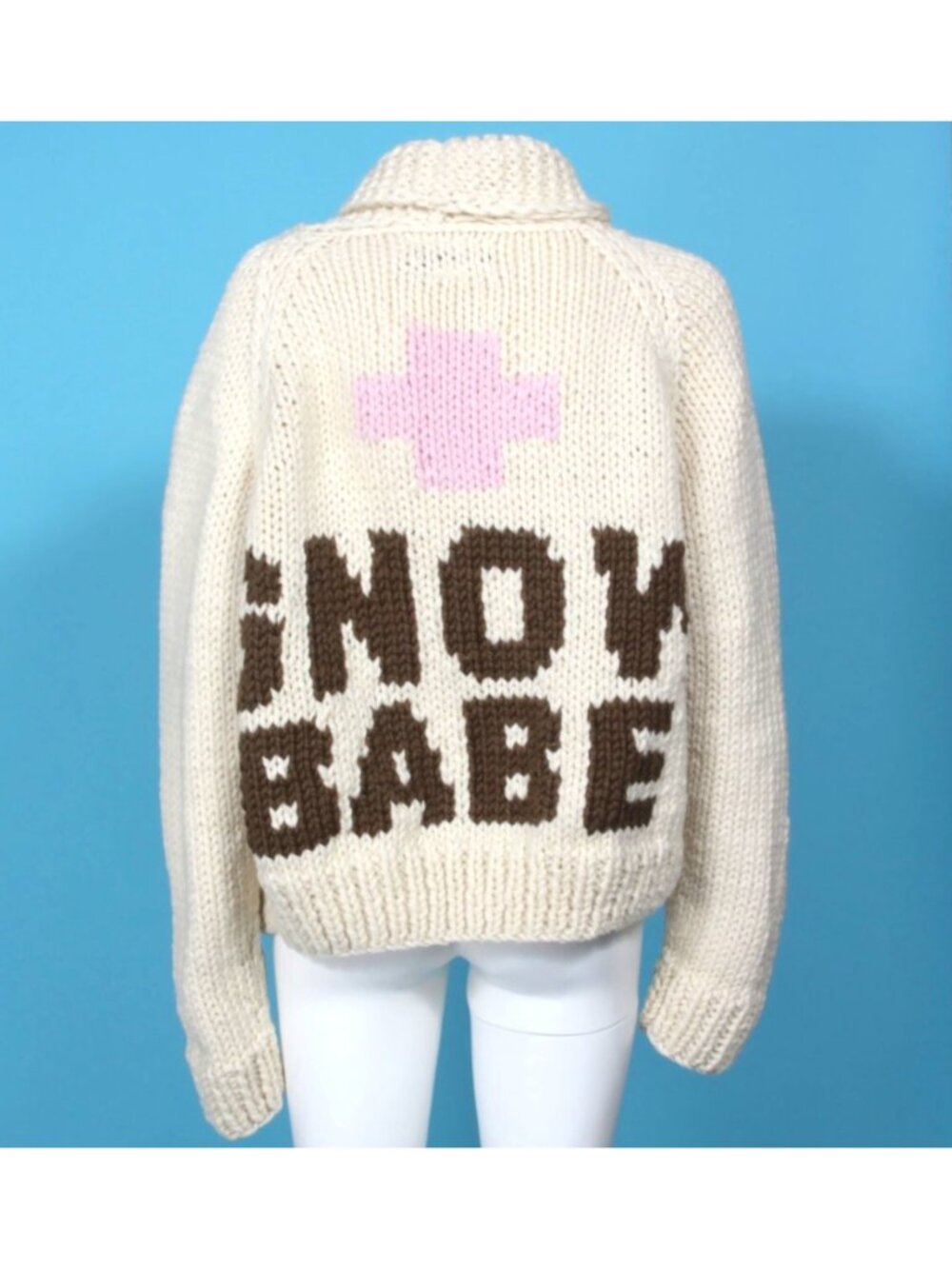 GOGO Snow Babe Cream Cardigan Pink Brown Lettering Button Up Women's OS /349